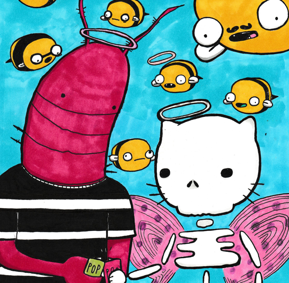 a lobster, bee, & cicada walk into a bar and find god cover art